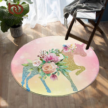 Load image into Gallery viewer, BeddingOutlet Lovely Unicorn Round Carpet Cartoon Kids Play Mat Area Rugs Floral Star Floor Mat For Girls Bedroom alfombra