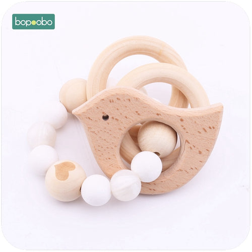 Bopoobo 1PC Wooden Toys Bird Food Grade Heart Wood For Children Teething Bracelet Baby Bracelet Rattle Baby Teether