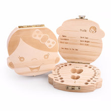 Load image into Gallery viewer, Baby Milk Teeth Box Spanish English Russion Baby Wood Tooth Box Baby Tooth Organizer Kids Deciduous Storage Collect wooden Box