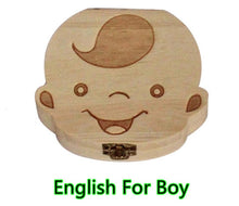 Load image into Gallery viewer, Baby Milk Teeth Box Spanish English Russion Baby Wood Tooth Box Baby Tooth Organizer Kids Deciduous Storage Collect wooden Box