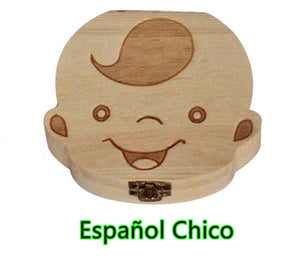 Baby Milk Teeth Box Spanish English Russion Baby Wood Tooth Box Baby Tooth Organizer Kids Deciduous Storage Collect wooden Box